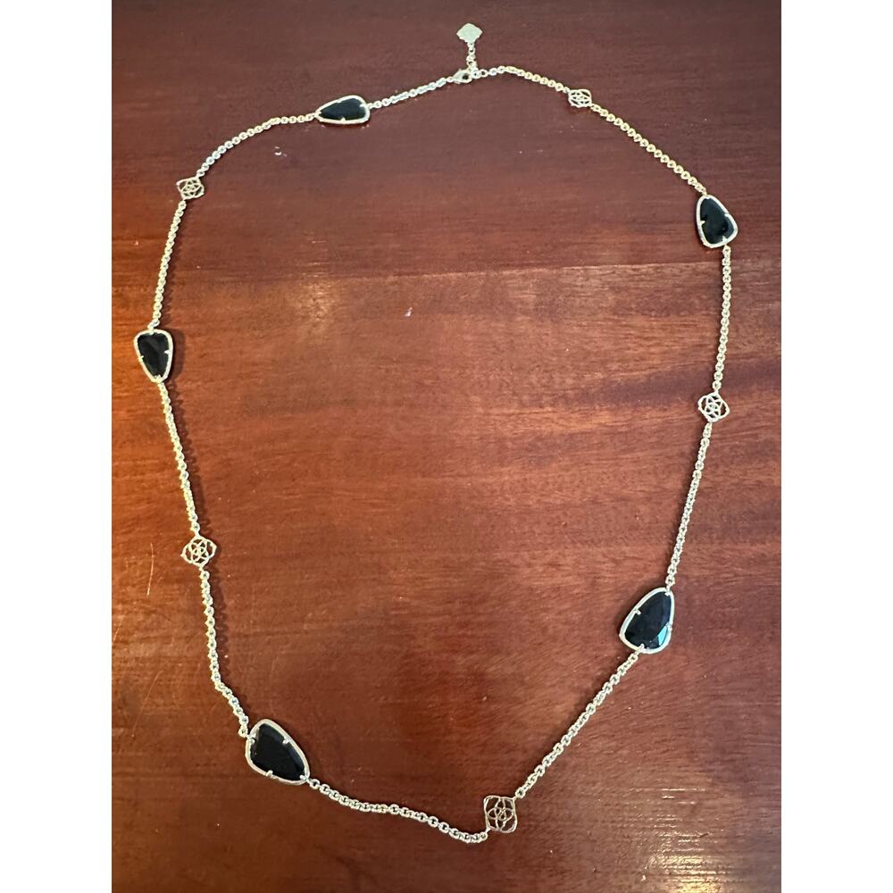 Kendra Scott Kinley Station Necklace Black Gold 37" Long